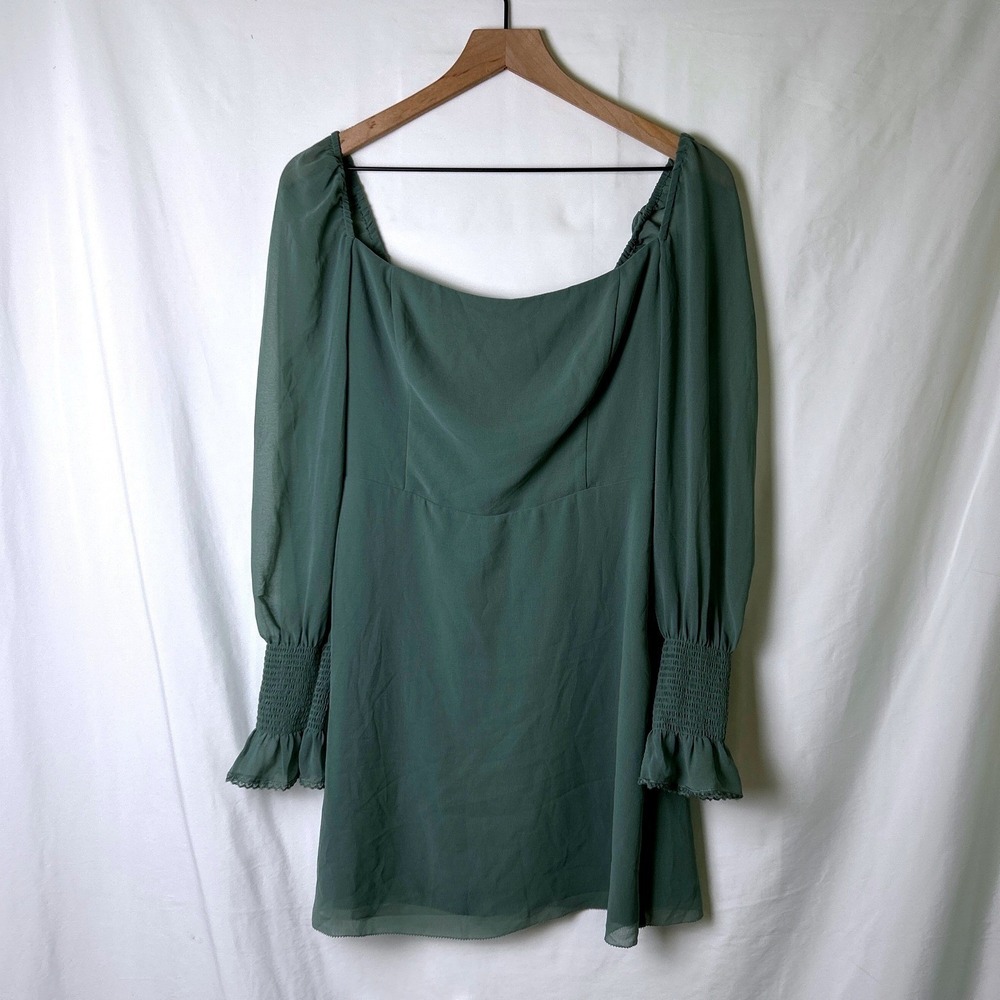 Wilfred Womens Smocked Back Chiffon Balloon Sleeve Mini Dress Size 4 Sage Green